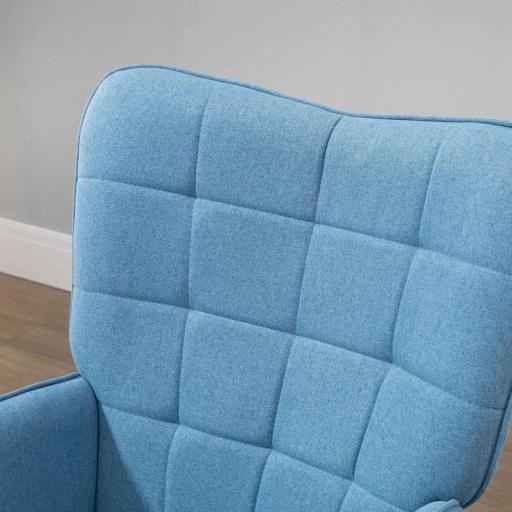 Sillón Individual con Respaldo Alto Reposabrazos Tela de Lino y Patas de Madera para Comedor Cocina 71x76x101cm Azul [6]