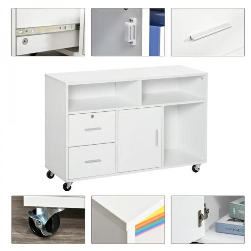 Mueble Auxiliar de Oficina Mueble Archivador con Ruedas Estantes y Cajones Armario Multiusos con Gran Almacenaje 100x35x65 cm Blanco [3]