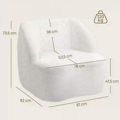 Sillón de Lectura Tapizado en Borreguito Diseño Curvo Acolchado Grueso No Requiere Montaje Crema [1]