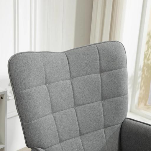 Butaca de Dormitorio con Respaldo Alto Reposabrazos Tela de Lino y Patas de Madera para Sala de Estar 71x76x101 cm Gris [5]