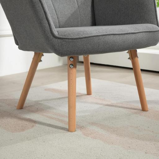 Butaca de Dormitorio con Respaldo Alto Reposabrazos Tela de Lino y Patas de Madera para Sala de Estar 71x76x101 cm Gris [6]