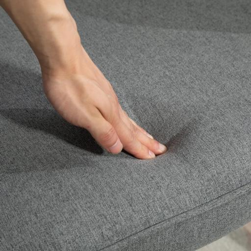 Butaca de Dormitorio con Respaldo Alto Reposabrazos Tela de Lino y Patas de Madera para Sala de Estar 71x76x101 cm Gris [7]