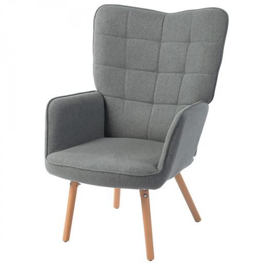 Butaca de Dormitorio con Respaldo Alto Reposabrazos Tela de Lino y Patas de Madera para Sala de Estar 71x76x101 cm Gris [8]