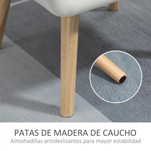 Butaca de Salón Moderna Tapizado en Terciopelo con Asiento Ancho Patas de Madera Sillón Relax para Sala de Estar Crema [3]