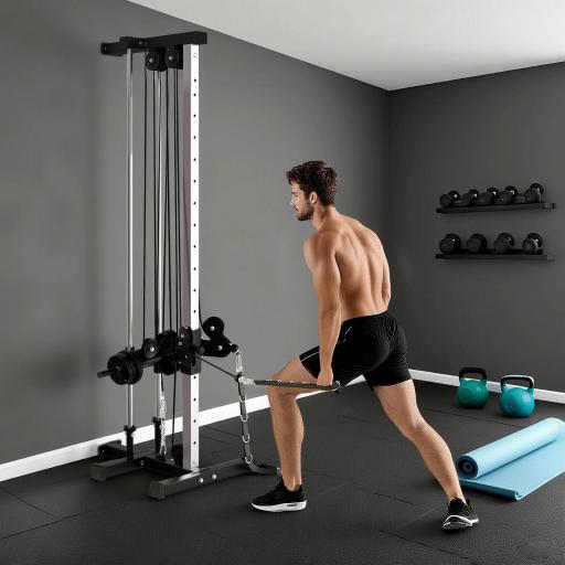 Máquina Polea Alta y Baja de Pared de Doble Polea Ajustable en 15 Posiciones Multifunción Lat Pulldown para Gimnasio