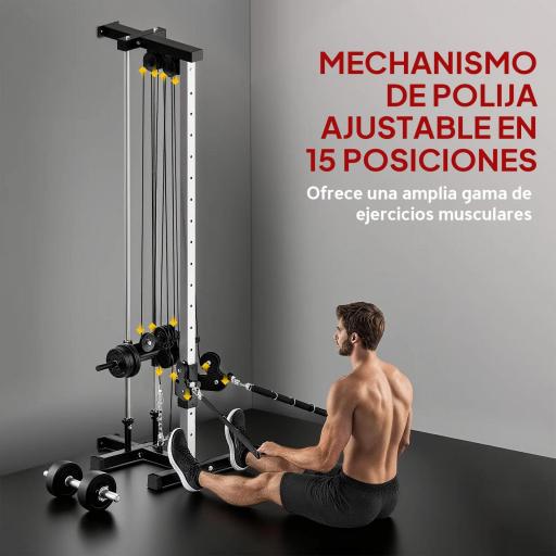Máquina Polea Alta y Baja de Pared de Doble Polea Ajustable en 15 Posiciones Multifunción Lat Pulldown para Gimnasio [2]