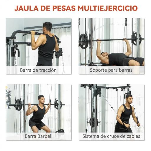 Máquina Multifunción de Musculación con Soporte para Sentadillas y Barra para Pesas para Entrenamiento Fitness Negro [2]