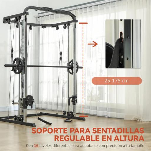 Máquina Multifunción de Musculación con Soporte para Sentadillas y Barra para Pesas para Entrenamiento Fitness Negro [3]
