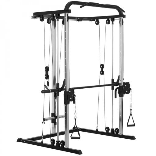 Máquina Multifunción de Musculación con Soporte para Sentadillas y Barra para Pesas para Entrenamiento Fitness Negro [8]