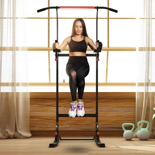 Máquina de Dominadas con Altura Ajustable Carga Máx. 120 kg para Entrenamiento Fitness 123x98x189-239 cm Negro y Rojo 