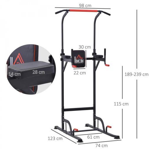 Máquina de Dominadas con Altura Ajustable Carga Máx. 120 kg para Entrenamiento Fitness 123x98x189-239 cm Negro y Rojo  [1]