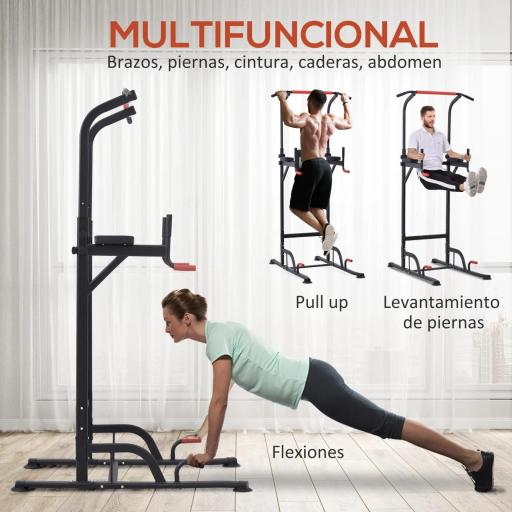 Máquina de Dominadas con Altura Ajustable Carga Máx. 120 kg para Entrenamiento Fitness 123x98x189-239 cm Negro y Rojo  [5]