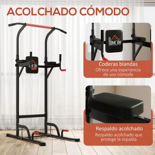 Máquina de Dominadas con Altura Ajustable Carga Máx. 120 kg para Entrenamiento Fitness 123x98x189-239 cm Negro y Rojo  [4]