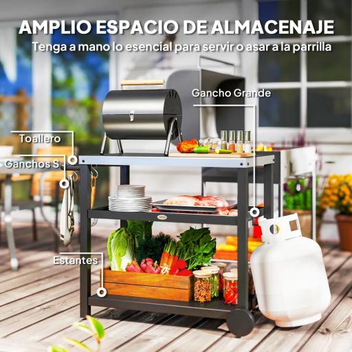 Carrito de Parrilla para Jardín o Terraza Carro de Servicio con Encimera Estantes y Ruedas para BBQ 102x50x81 cm Gris [3]