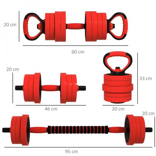 Kit de Gimnasio 4 en 1 con Barra de Pesas Mancuernas Kettlebell para Entrenamiento de Fuerza en Casa Color Rojo y Negro [1]
