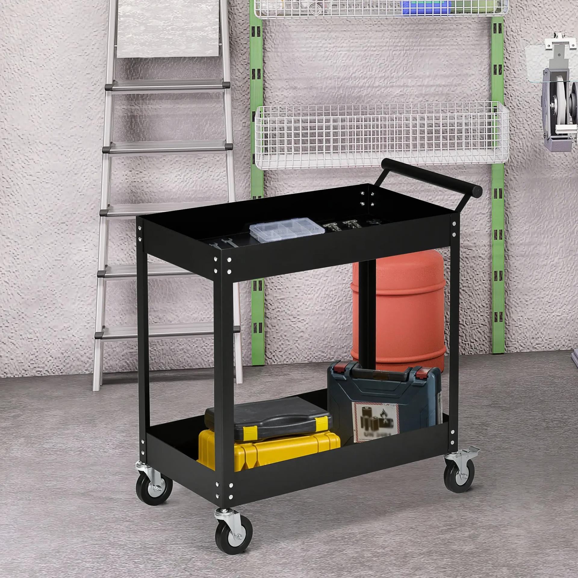 Carro de Herramientas de 2 Niveles Carro de Taller con Ruedas de Acero para Garaje Carga 150 kg 84,5x38x84 cm Negro