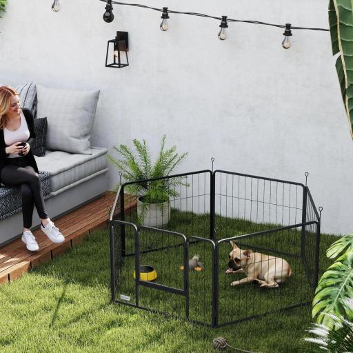 Parque para Perros de 6 Paneles de 60 cm de Altura con Puerta para Interior y Exterior Negro