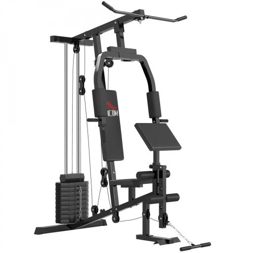 Multiestación Máquina de Musculación con Estribo para Piernas Poleas y Placas de Peso de 45 kg para Entrenamiento Fitness en Hogar Gimnasio 148x108x207 cm Negro [5]
