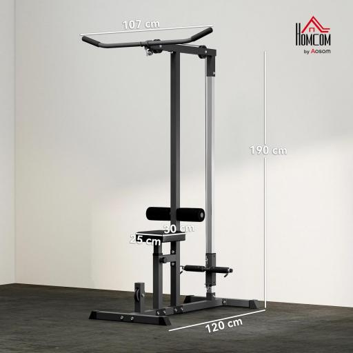 Máquina de Musculación Estación de Entrenamiento para Jalón al Pecho con Polea y Asiento Regulable para Entrenamiento en Gimnasio Hogar Oficina Carga Máx. 100 kg 107x120x190 cm Negro [1]