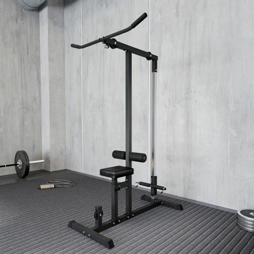 Máquina de Musculación Estación de Entrenamiento para Jalón al Pecho con Polea y Asiento Regulable para Entrenamiento en Gimnasio Hogar Oficina Carga Máx. 100 kg 107x120x190 cm Negro [6]