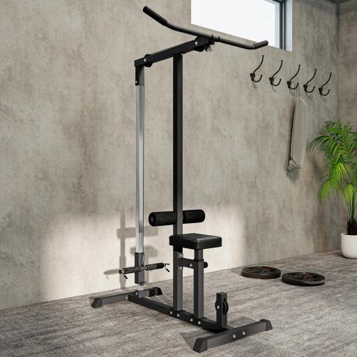 Máquina de Musculación Estación de Entrenamiento para Jalón al Pecho con Polea y Asiento Regulable para Entrenamiento en Gimnasio Hogar Oficina Carga Máx. 100 kg 107x120x190 cm Negro [7]