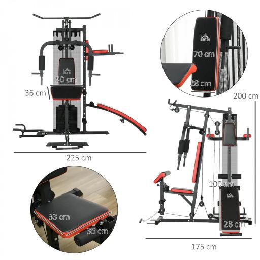 Multiestación de Musculación con Placas de Peso de 45 kg Carga Max. 110 kg para Entrenamiento 225x175x200 cm Negro [1]