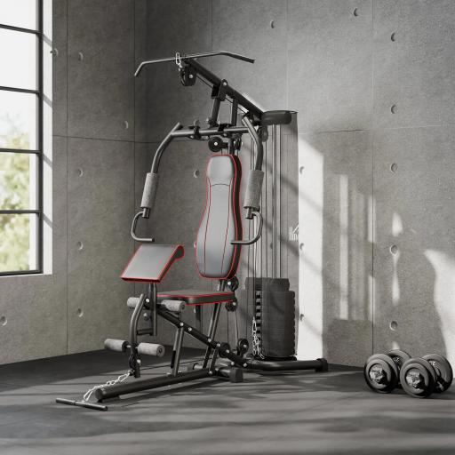 Máquina de Musculación con Pesas Ajustables de 45 kg Prensa de Pecho y Piernas Polea 170x104x205 cm Negro [6]