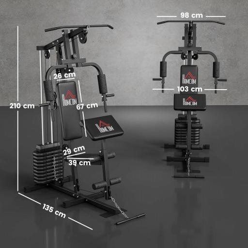 Máquina de Musculación con Placas de Peso de 45 kg Carga Max. 100 kg para Entrenamiento Fitness en Hogar Gimnasio Negro [3]