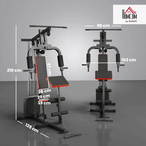 Máquina de Musculación con Placas de Peso de 65 kg Carga Max. 100 kg para Entrenamiento Fitness en Hogar Negro y Rojo [4]