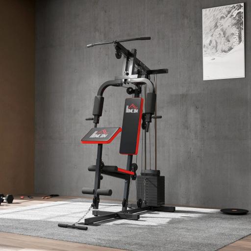 Máquina de Musculación con Placas de Peso de 65 kg Carga Max. 100 kg para Entrenamiento Fitness en Hogar Negro y Rojo [7]
