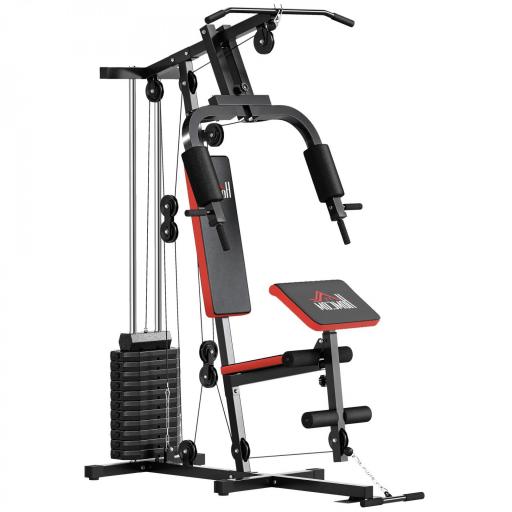 Máquina de Musculación con Placas de Peso de 65 kg Carga Max. 100 kg para Entrenamiento Fitness en Hogar Negro y Rojo [8]