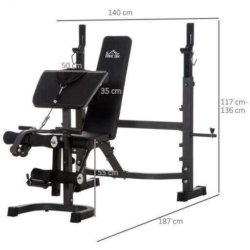 Banco de Musculación Multifuncional Banco de Pesas con Respaldo Inclinable y Soporte de Barras Altura Ajustable para Entrenamiento Cuerpo Completo Ginmasio Carga 300 kg 187x140x117-136 cm Negro [6]