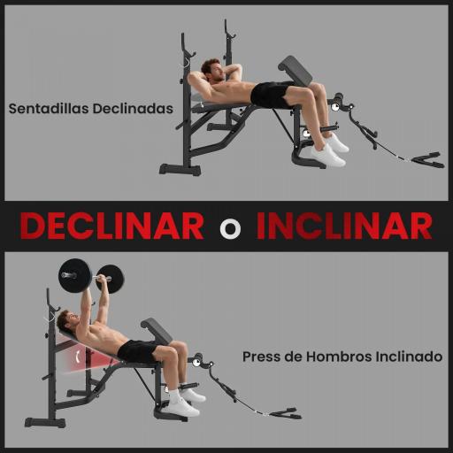 Banco de Musculación Multifuncional Banco de Pesas con Respaldo Inclinable y Soporte de Barras Altura Ajustable para Entrenamiento Cuerpo Completo Ginmasio Carga 300 kg 187x140x117-136 cm Negro [3]