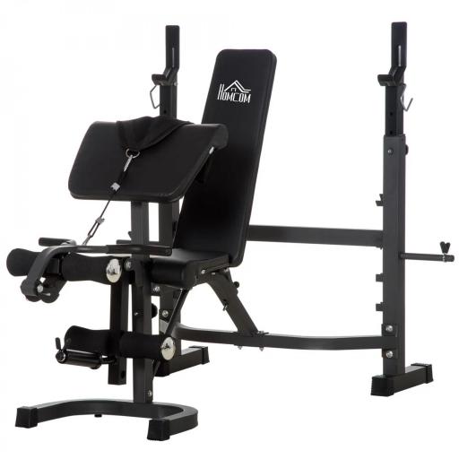 Banco de Musculación Multifuncional Banco de Pesas con Respaldo Inclinable y Soporte de Barras Altura Ajustable para Entrenamiento Cuerpo Completo Ginmasio Carga 300 kg 187x140x117-136 cm Negro [8]