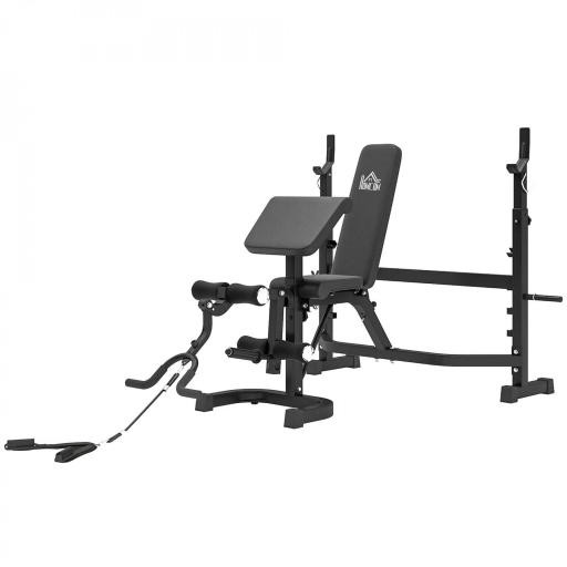 Banco de Musculación Multifuncional Banco de Pesas con Respaldo Inclinable y Soporte de Barras Altura Ajustable para Entrenamiento Cuerpo Completo Ginmasio Carga 300 kg 187x140x117-136 cm Negro [9]