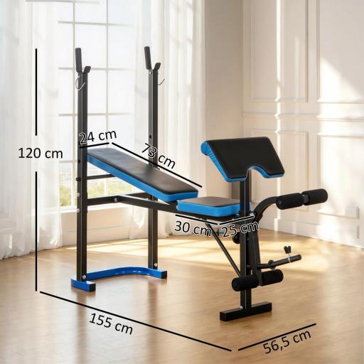 Banco de Musculación Banco de Pesas con Soporte para Barra y Respaldo Ajustable para Entrenamiento en Casa Gimnasio Azul [4]