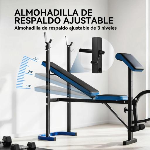 Banco de Musculación Banco de Pesas con Soporte para Barra y Respaldo Ajustable para Entrenamiento en Casa Gimnasio Azul [1]