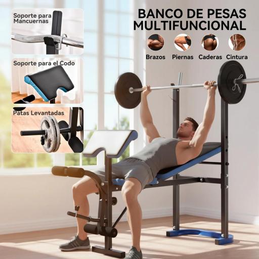 Banco de Musculación Banco de Pesas con Soporte para Barra y Respaldo Ajustable para Entrenamiento en Casa Gimnasio Azul [2]