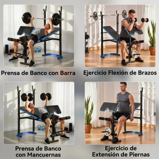 Banco de Musculación Banco de Pesas con Soporte para Barra y Respaldo Ajustable para Entrenamiento en Casa Gimnasio Azul [7]