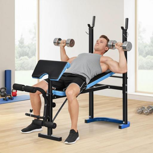 Banco de Musculación Banco de Pesas con Soporte para Barra y Respaldo Ajustable para Entrenamiento en Casa Gimnasio Azul [3]