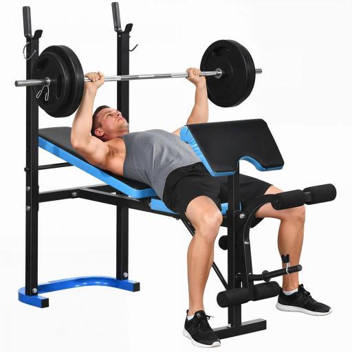Banco de Musculación Banco de Pesas con Soporte para Barra y Respaldo Ajustable para Entrenamiento en Casa Gimnasio Azul [9]