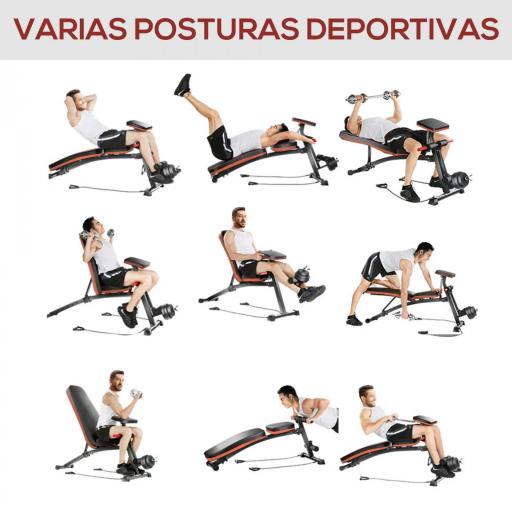 Banco de Musculación Plegable, Banco de Pesas, Respaldo Inclinable de 7 Niveles, Extensión de Pierna, Cojín de Predicador, Banda de Resistencia, para Entrenamiento Completo, Casa Gimnasio, Rojo [2]