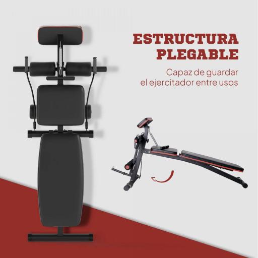 Banco de Musculación Plegable, Banco de Pesas, Respaldo Inclinable de 7 Niveles, Extensión de Pierna, Cojín de Predicador, Banda de Resistencia, para Entrenamiento Completo, Casa Gimnasio, Rojo [6]