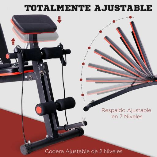 Banco de Musculación Plegable, Banco de Pesas, Respaldo Inclinable de 7 Niveles, Extensión de Pierna, Cojín de Predicador, Banda de Resistencia, para Entrenamiento Completo, Casa Gimnasio, Rojo [5]