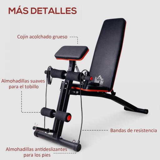 Banco de Musculación Plegable, Banco de Pesas, Respaldo Inclinable de 7 Niveles, Extensión de Pierna, Cojín de Predicador, Banda de Resistencia, para Entrenamiento Completo, Casa Gimnasio, Rojo [3]
