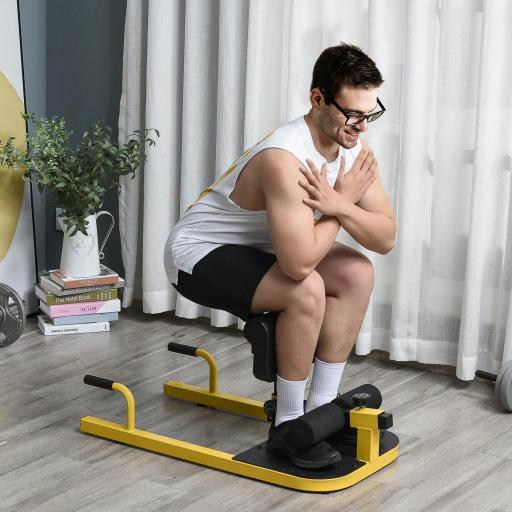  3-en-1 Máquina Equipo de Sentadilla para Ejercicios Abdominales Tablero Supino Multifuncional Ayuda en Cuclillas Equipo Amarillo