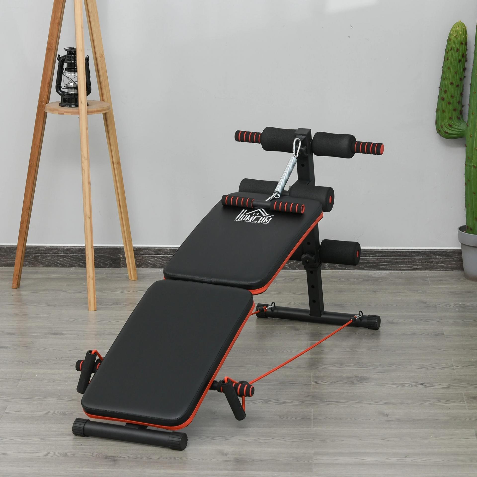 Banco Abdominales Plegable Ajustable en Altura con Soporte Poplíteo Regulable Ideal Hogar y Gimnasio 137x51x50-66 cm Negro