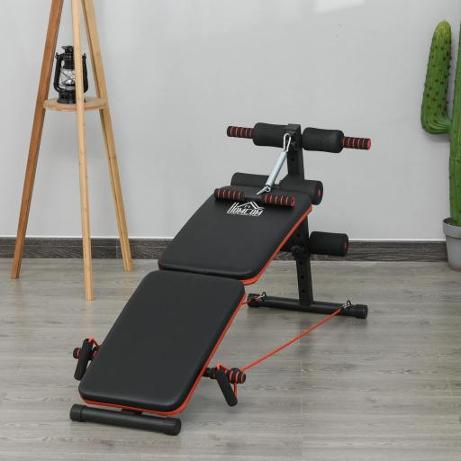 Banco Abdominales Plegable Ajustable en Altura con Soporte Poplíteo Regulable Ideal Hogar y Gimnasio 137x51x50-66 cm Negro