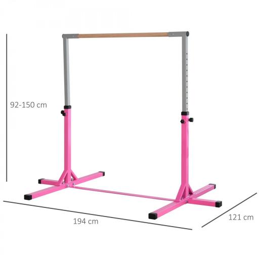 Barra de Gimnasia para Niños de +3 Años Barra de Entrenamiento Altura Ajustable 92-150 cm Carga 75 kg 194x121x150cm Rosa [1]