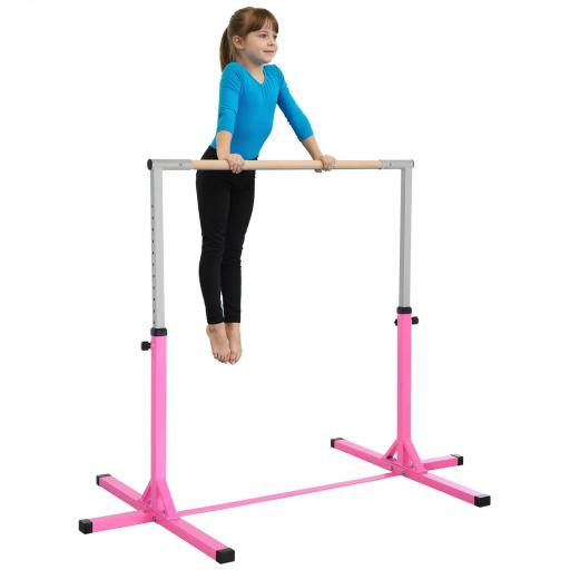 Barra de Gimnasia para Niños de +3 Años Barra de Entrenamiento Altura Ajustable 92-150 cm Carga 75 kg 194x121x150cm Rosa [8]